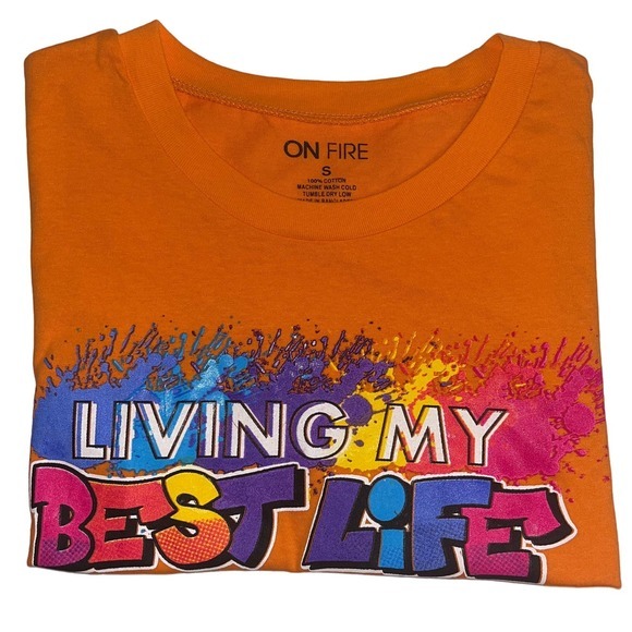 On Fire Orange “Living My Best Life” Women’s Top, Small, Short Sleeve - Picture 1 of 3